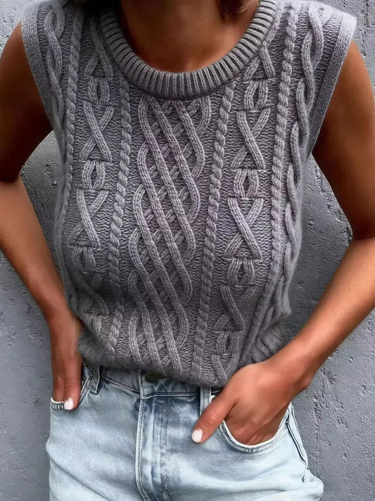 Cable Knit Sweater Vest - Plush Fashion Hub