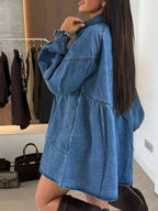 Button Down Mini Denim Dress with Front Pockets - Plush Fashion Hub