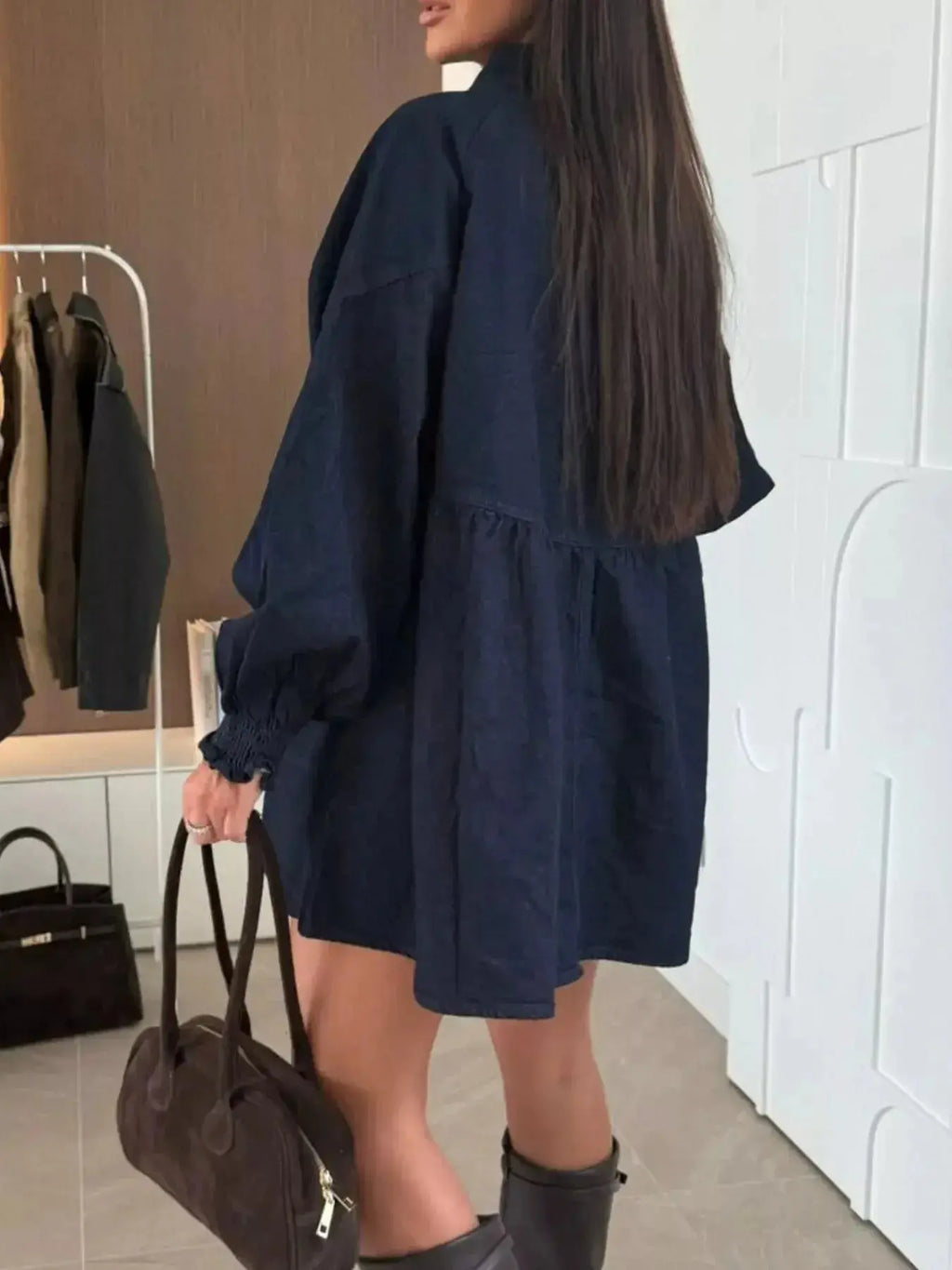 Button Down Mini Denim Dress with Front Pockets - Plush Fashion Hub