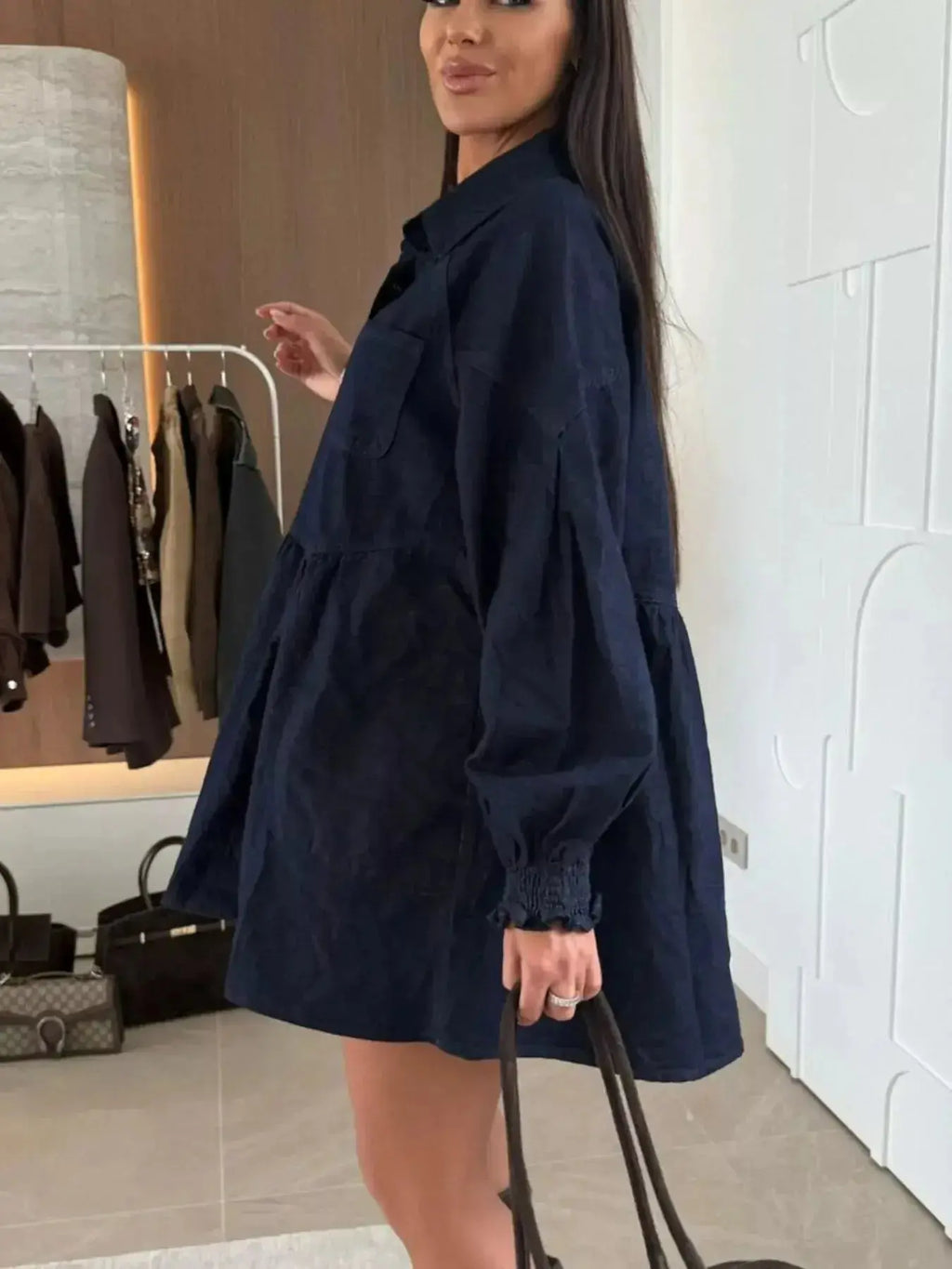 Button Down Mini Denim Dress with Front Pockets - Plush Fashion Hub