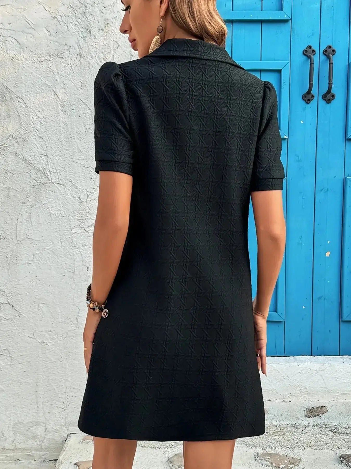 Zip Collar Short Sleeve Casual Mini Dress - Plush Fashion Hub