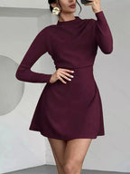 Mock Neck Long Sleeve Mini Dress - Plush Fashion Hub