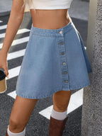 Button-Front A-Line Denim Skirt - Plush Fashion Hub