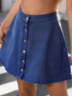 Button-Front A-Line Denim Skirt - Plush Fashion Hub