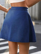 Button-Front A-Line Denim Skirt - Plush Fashion Hub