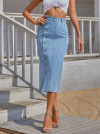 Button-Front Denim Skirt - Plush Fashion Hub