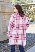 Double Take Full Size Plaid Button Up Lapel Collar Coat - Plush Fashion Hub