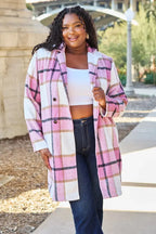 Double Take Full Size Plaid Button Up Lapel Collar Coat - Plush Fashion Hub