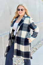 Double Take Full Size Plaid Button Up Lapel Collar Coat - Plush Fashion Hub