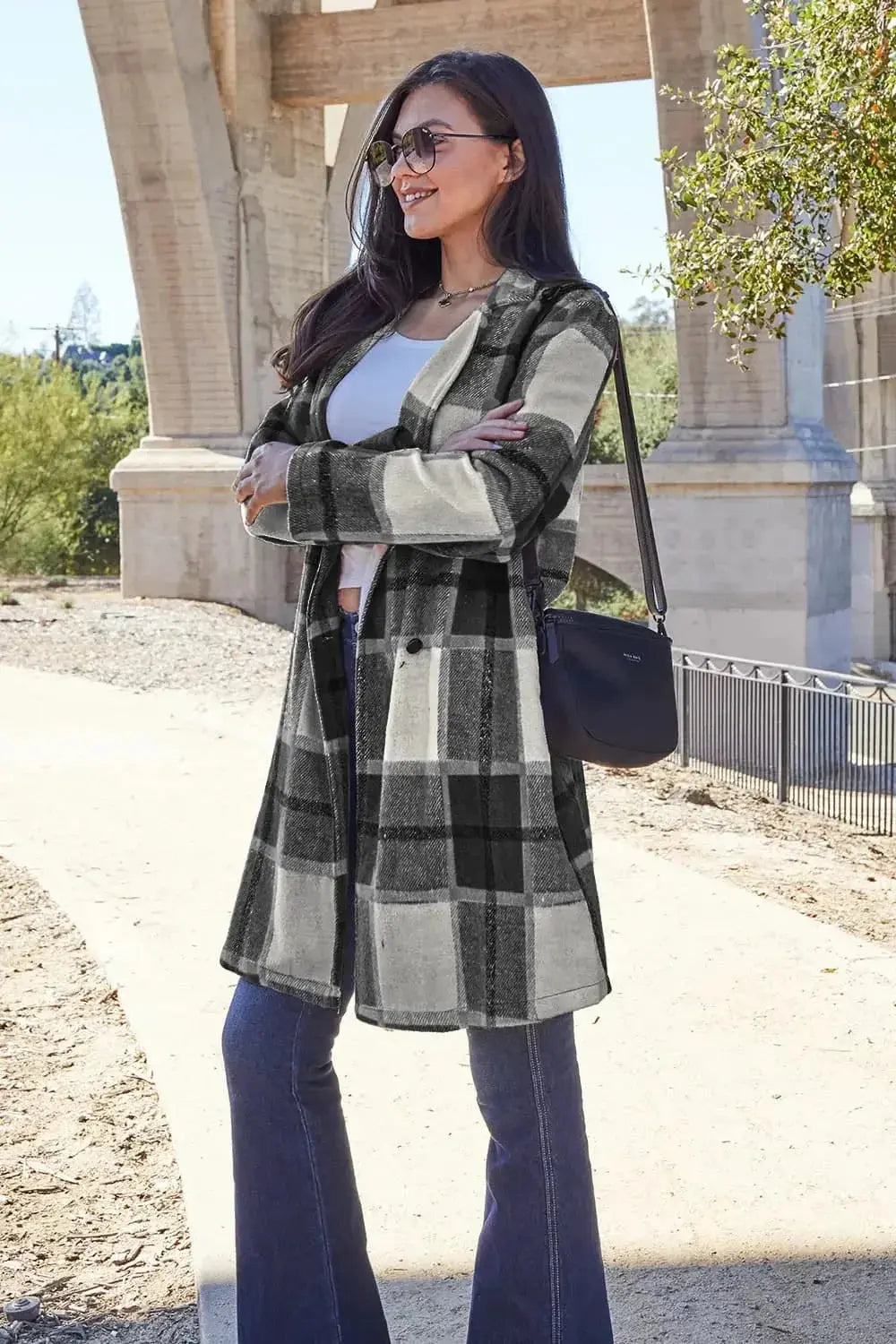 Double Take Full Size Plaid Button Up Lapel Collar Coat - Plush Fashion Hub
