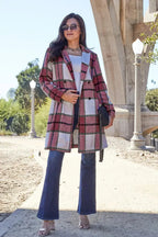Double Take Full Size Plaid Button Up Lapel Collar Coat - Plush Fashion Hub