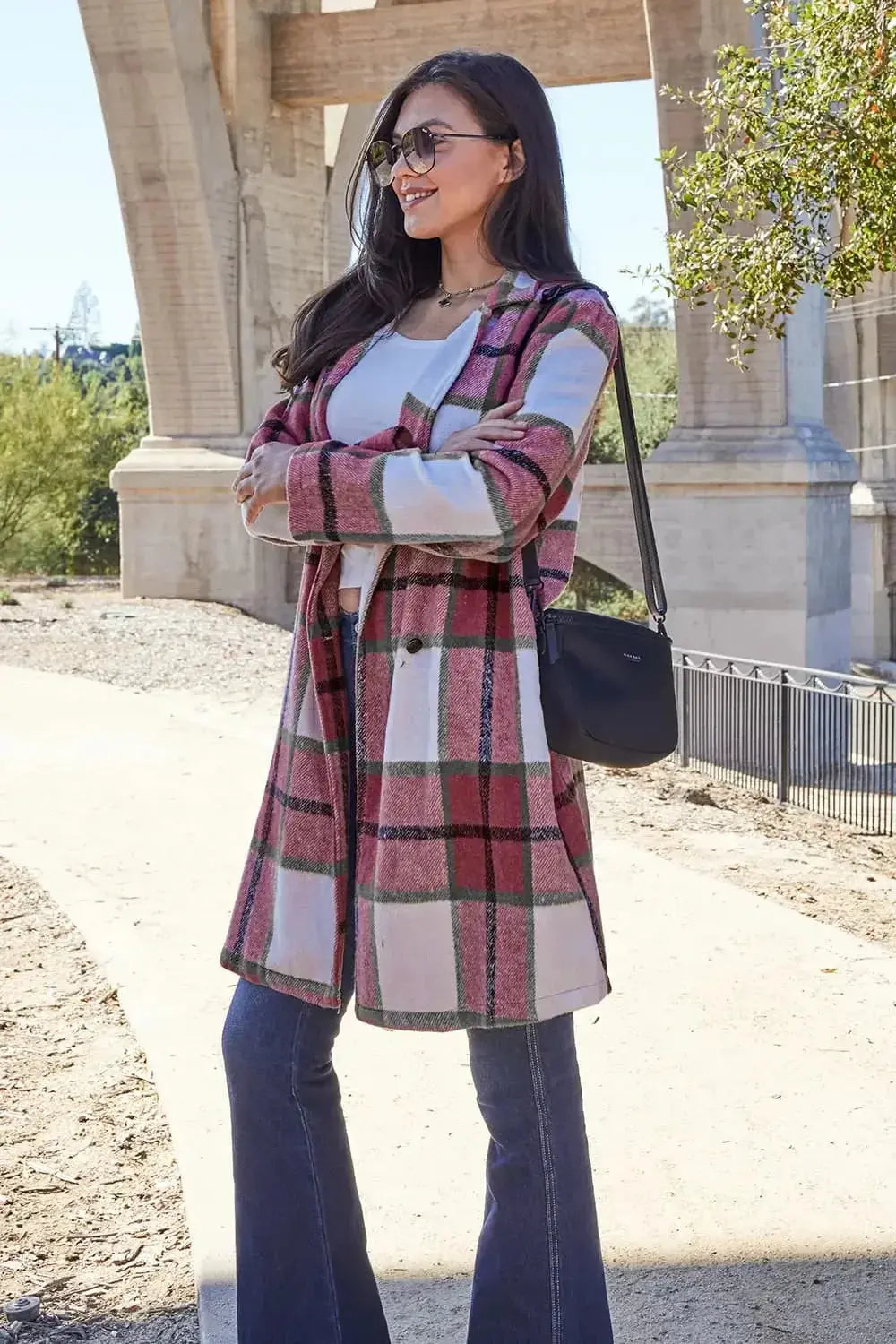 Double Take Full Size Plaid Button Up Lapel Collar Coat - Plush Fashion Hub