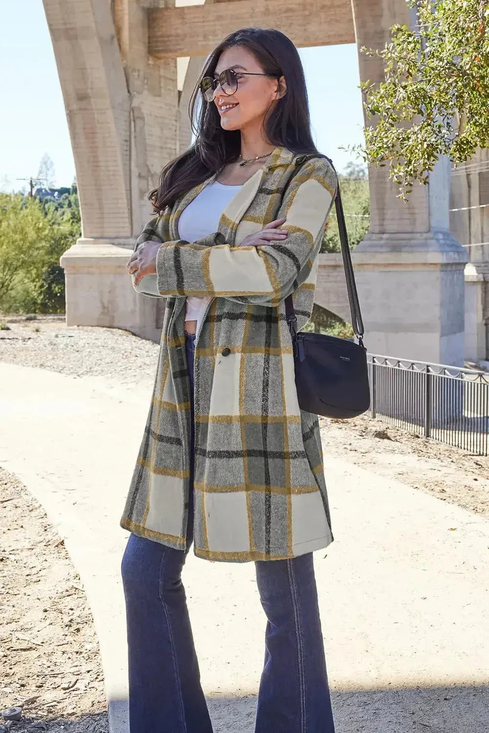 Double Take Full Size Plaid Button Up Lapel Collar Coat - Plush Fashion Hub
