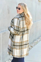 Double Take Full Size Plaid Button Up Lapel Collar Coat - Plush Fashion Hub