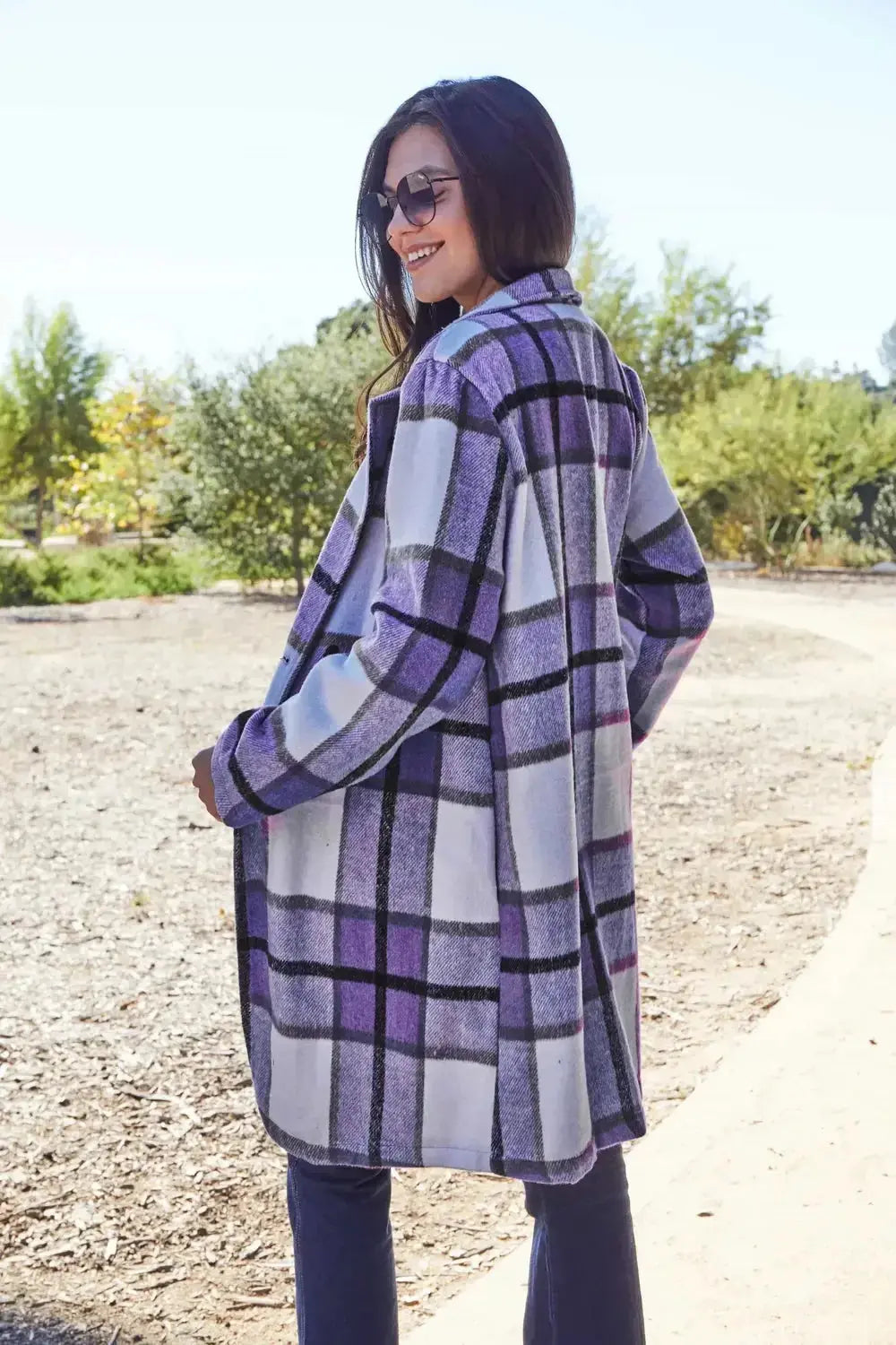 Double Take Full Size Plaid Button Up Lapel Collar Coat - Plush Fashion Hub