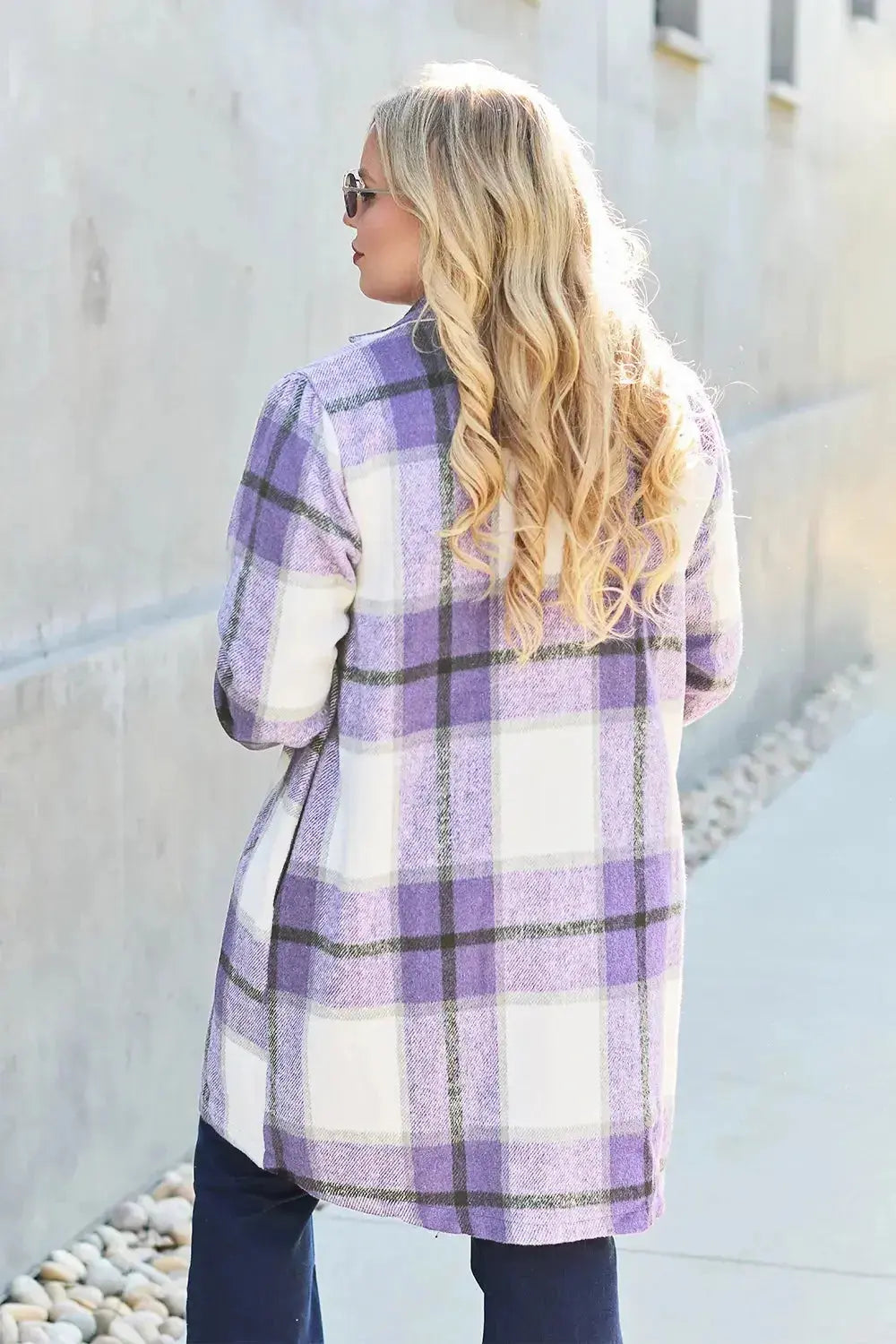 Double Take Full Size Plaid Button Up Lapel Collar Coat - Plush Fashion Hub