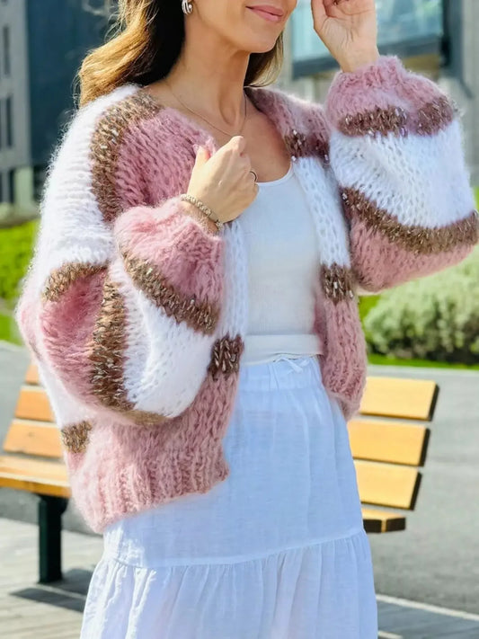 Color Block Open Front Cardigan - Plush Fashion Hub