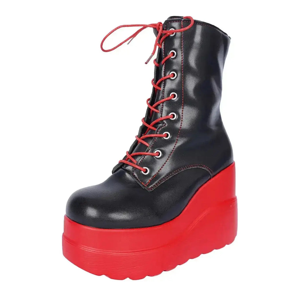 Color Block Platform Wedge Boots - Plush Fashion Hub