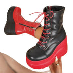 Color Block Platform Wedge Boots - Plush Fashion Hub