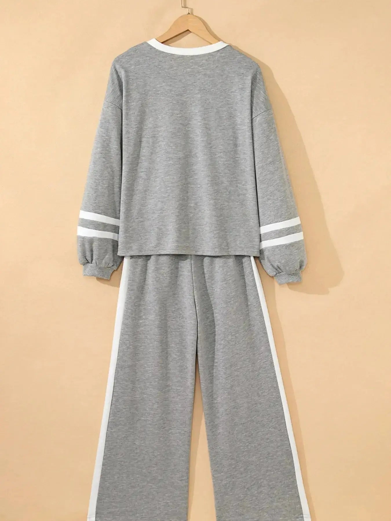 Contrast Trim Round Neck Top and Pants Set - Plush Fashion Hub