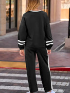 Contrast Trim Round Neck Top and Pants Set - Plush Fashion Hub