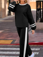 Contrast Trim Round Neck Top and Pants Set - Plush Fashion Hub