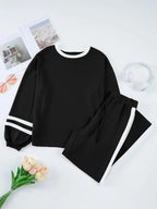 Contrast Trim Round Neck Top and Pants Set - Plush Fashion Hub
