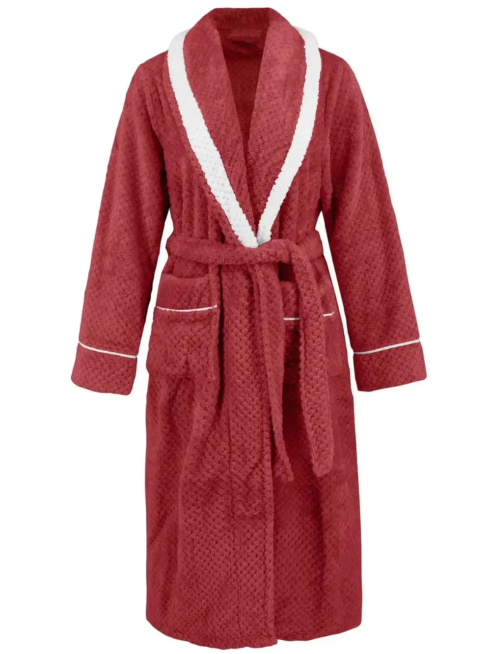 Contrast Trim Tie Waist Lounge Nightgown with Pockets - Plush Fashion Hub