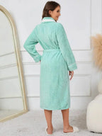 Contrast Trim Tie Waist Lounge Nightgown with Pockets - Plush Fashion Hub