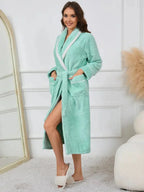 Contrast Trim Tie Waist Lounge Nightgown with Pockets - Plush Fashion Hub