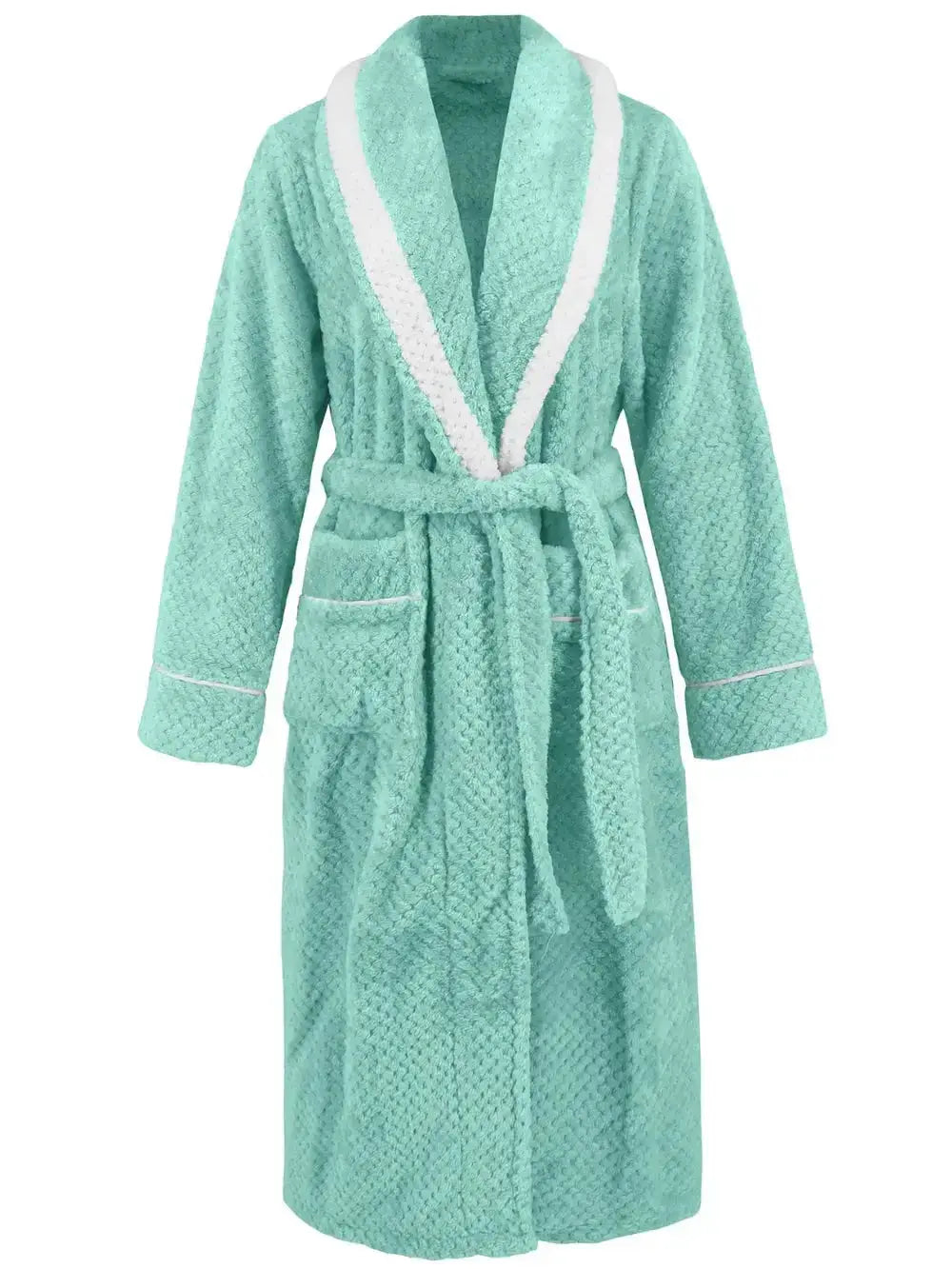 Contrast Trim Tie Waist Lounge Nightgown with Pockets - Plush Fashion Hub