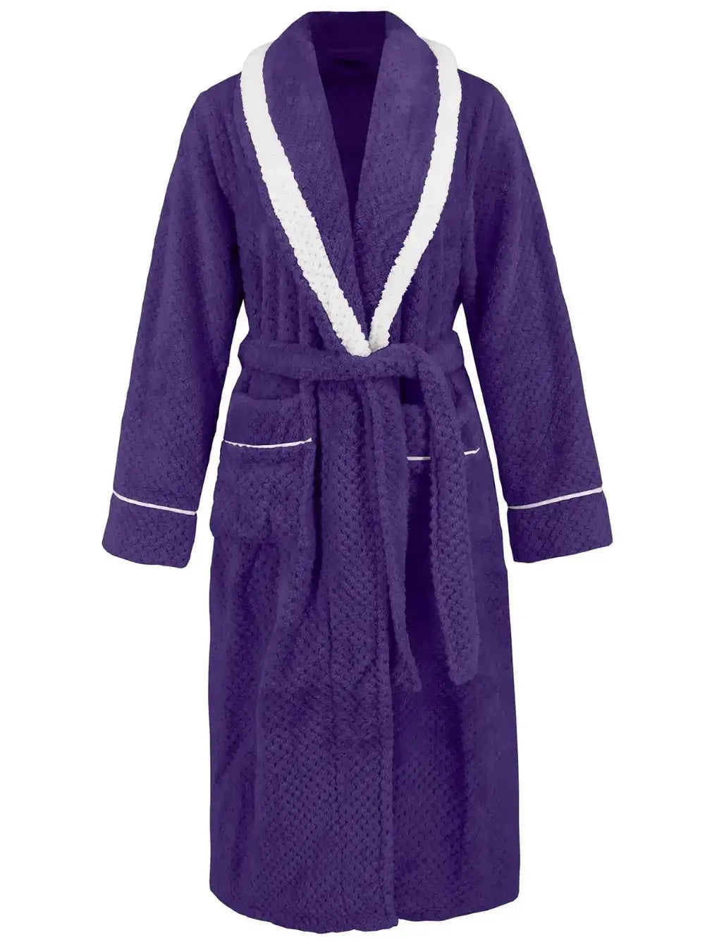 Contrast Trim Tie Waist Lounge Nightgown with Pockets - Plush Fashion Hub