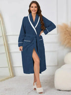 Contrast Trim Tie Waist Lounge Nightgown with Pockets - Plush Fashion Hub