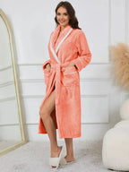 Contrast Trim Tie Waist Lounge Nightgown with Pockets - Plush Fashion Hub