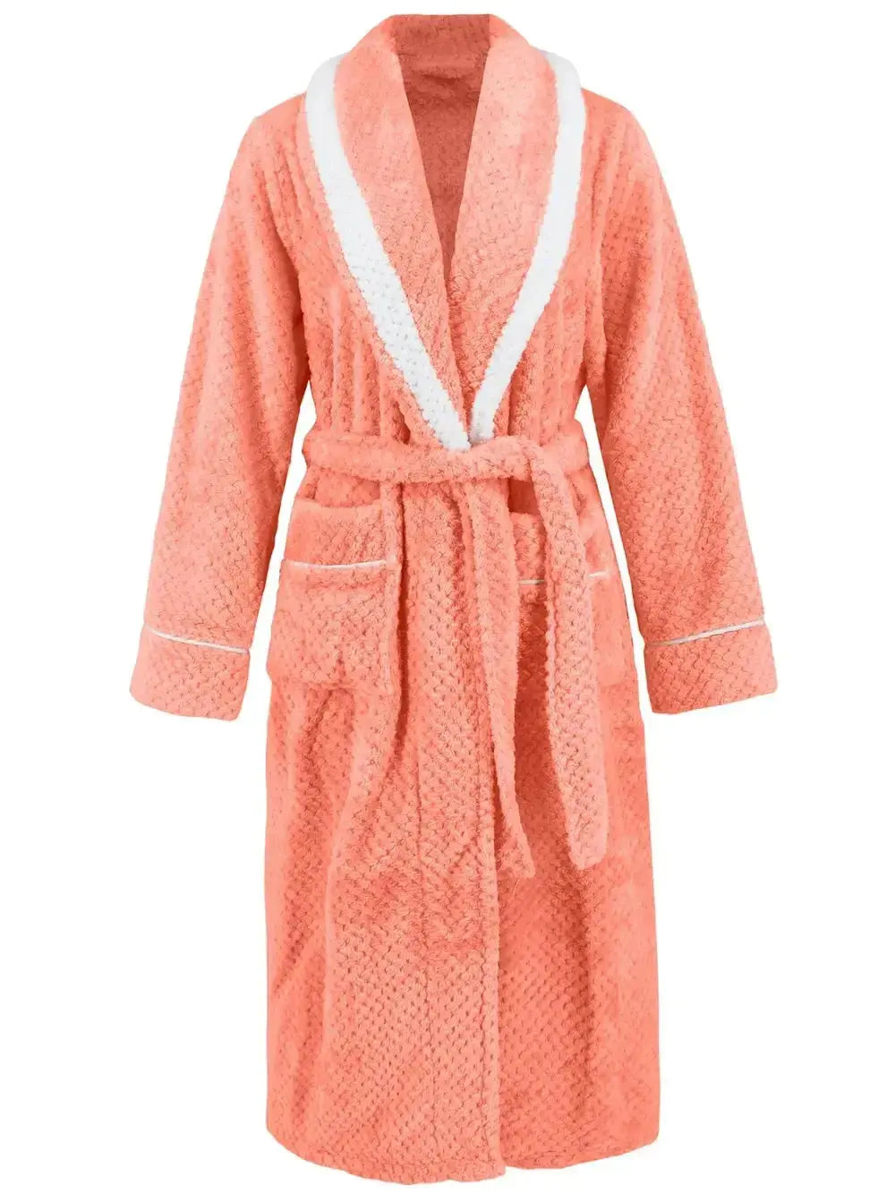 Contrast Trim Tie Waist Lounge Nightgown with Pockets - Plush Fashion Hub