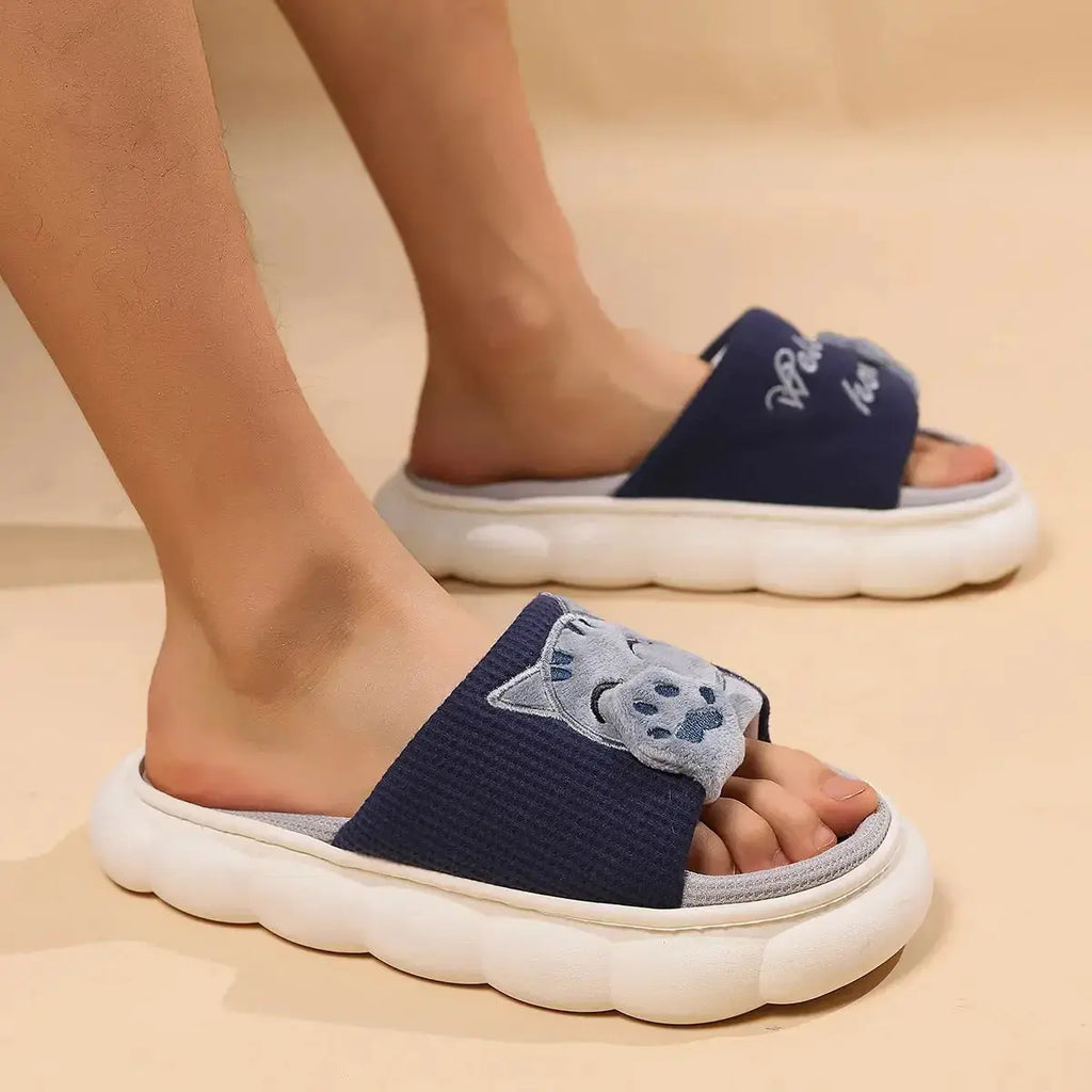 Cute Cartoon Kitten Home Slippers For Women - Plush Fashion Hub