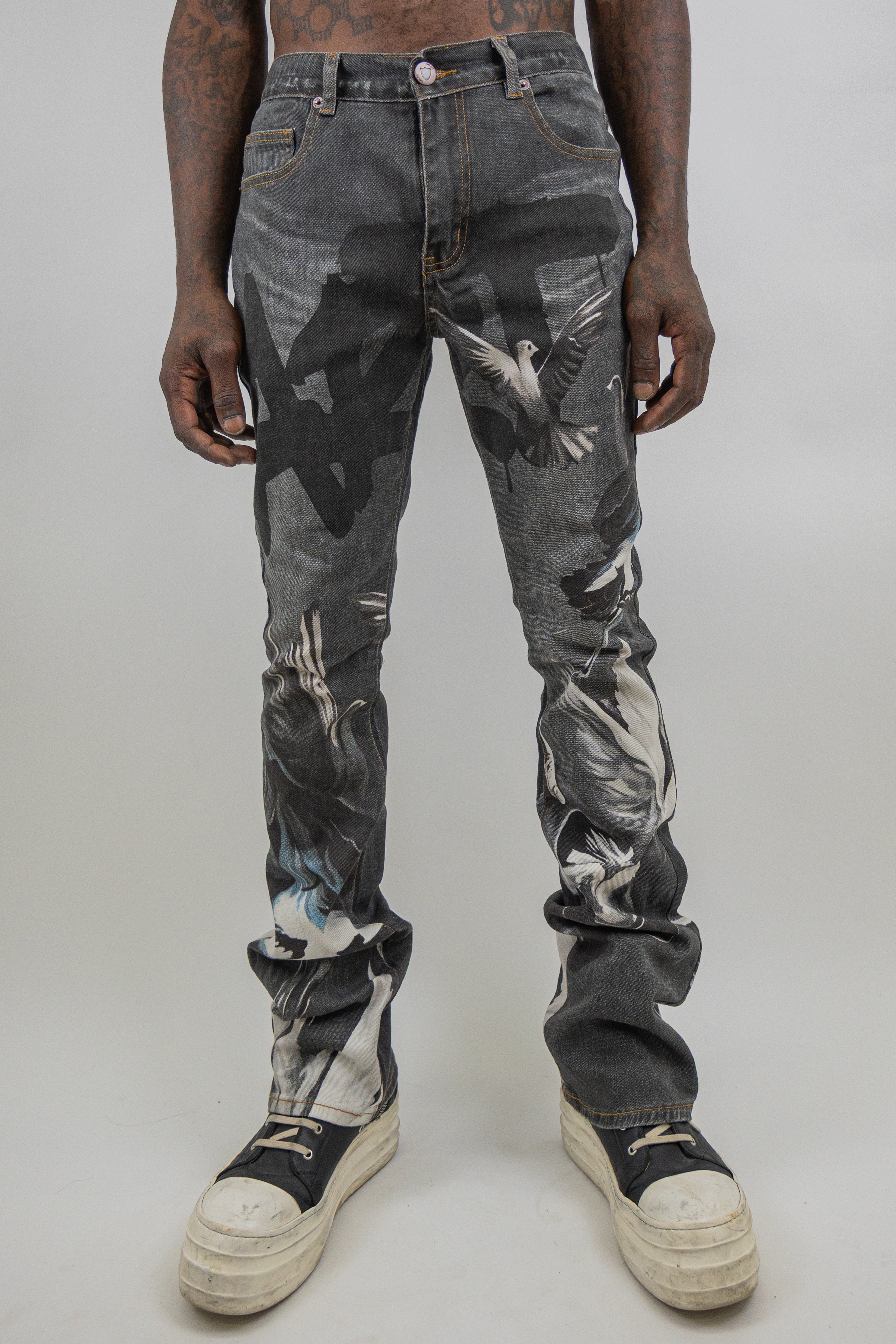 RM204SK - Graphic Printed Stacked Jeans ARMOR JEANS
