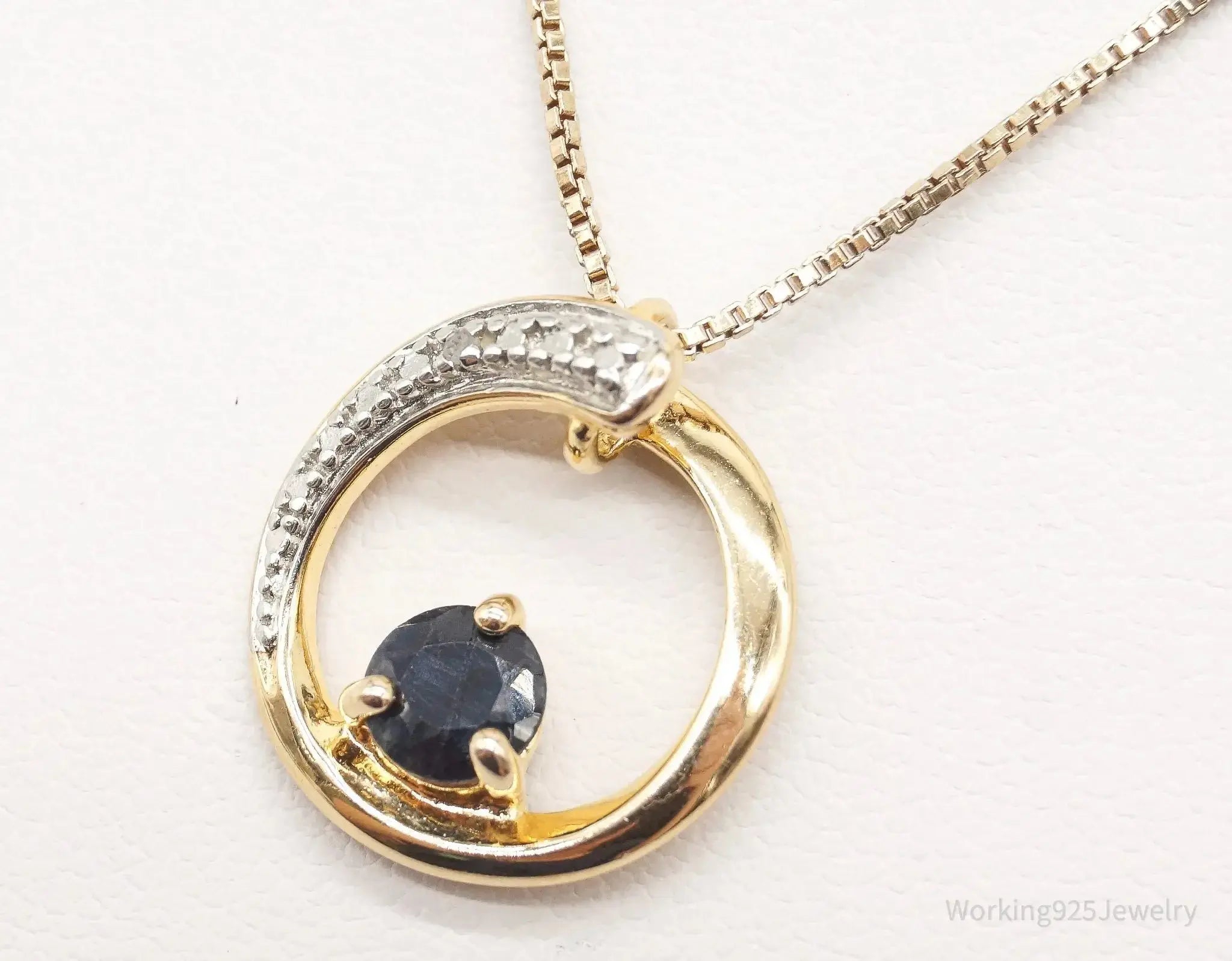 Designer Ross Simons Sapphires One Diamond Gold Vermeil Sterling Silver Necklace - Plush Fashion Hub