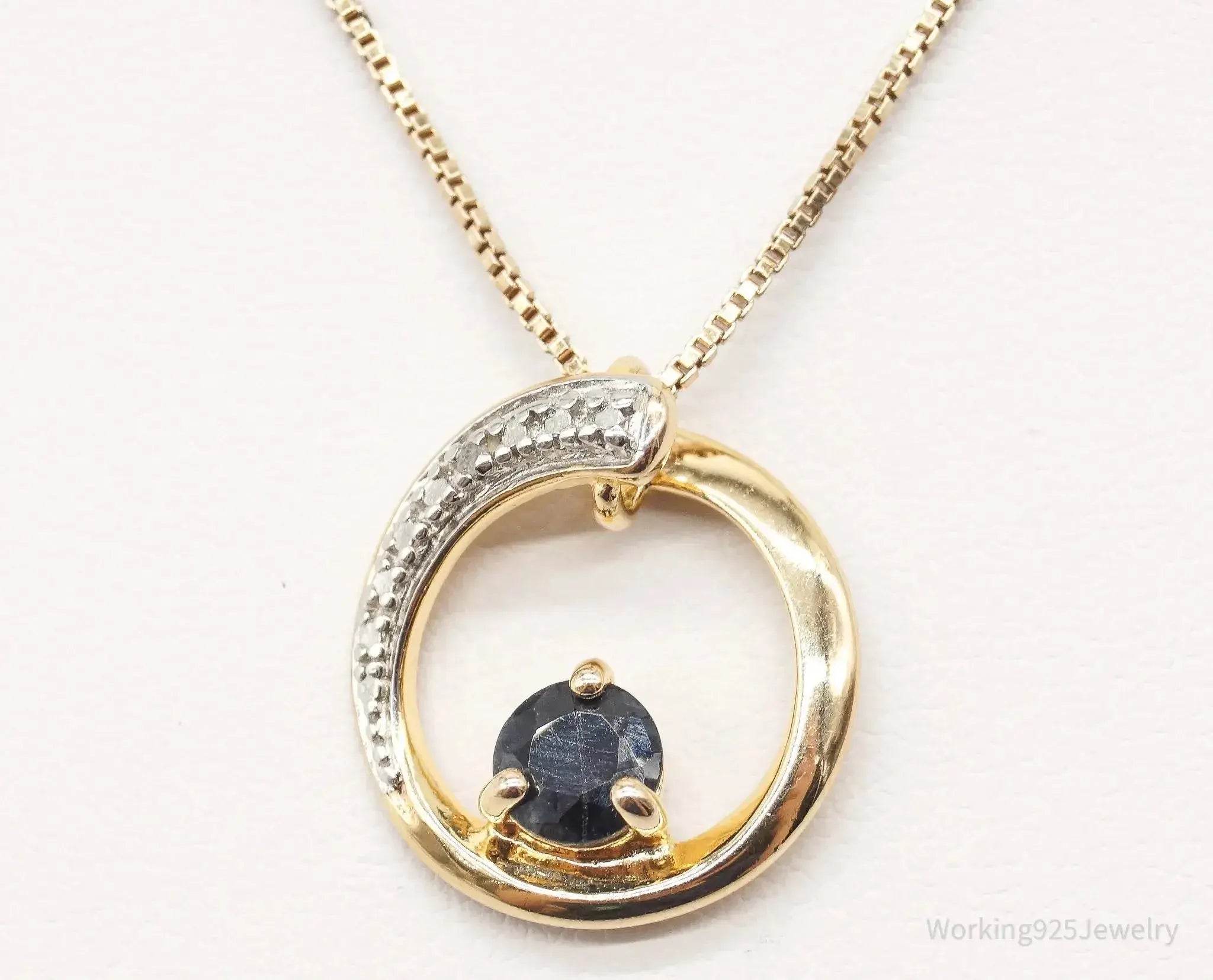 Designer Ross Simons Sapphires One Diamond Gold Vermeil Sterling Silver Necklace - Plush Fashion Hub