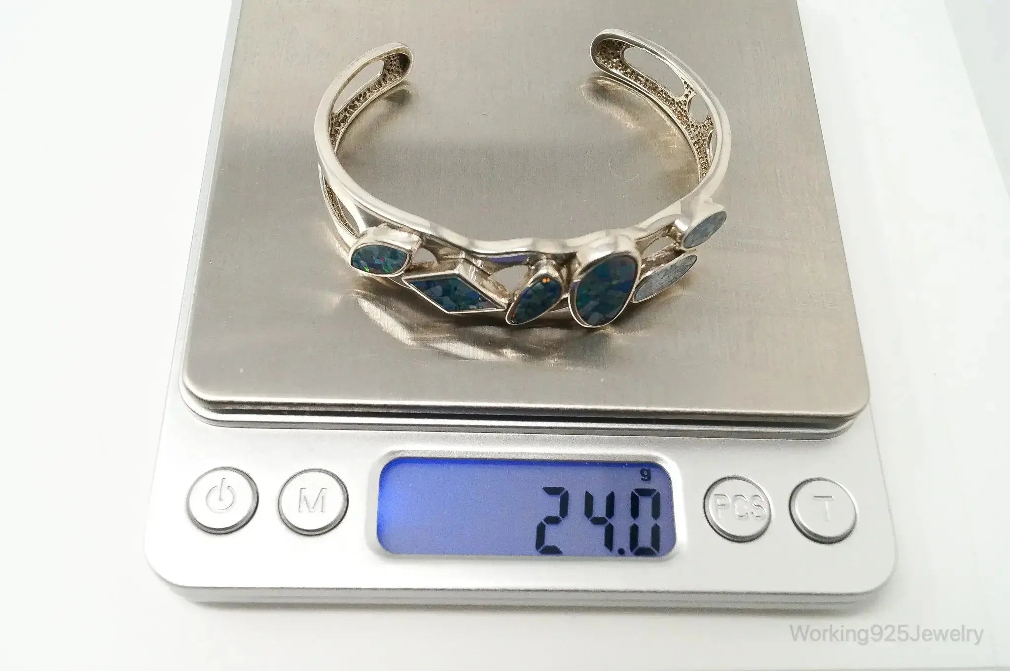 Designer Whitney Kelly WK Blue Fire Opal Sterling Silver Bracelet - Plush Fashion Hub