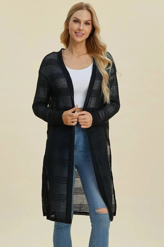 Double Take Full Size Open Front Longline Cardigan - Plush Fashion Hub