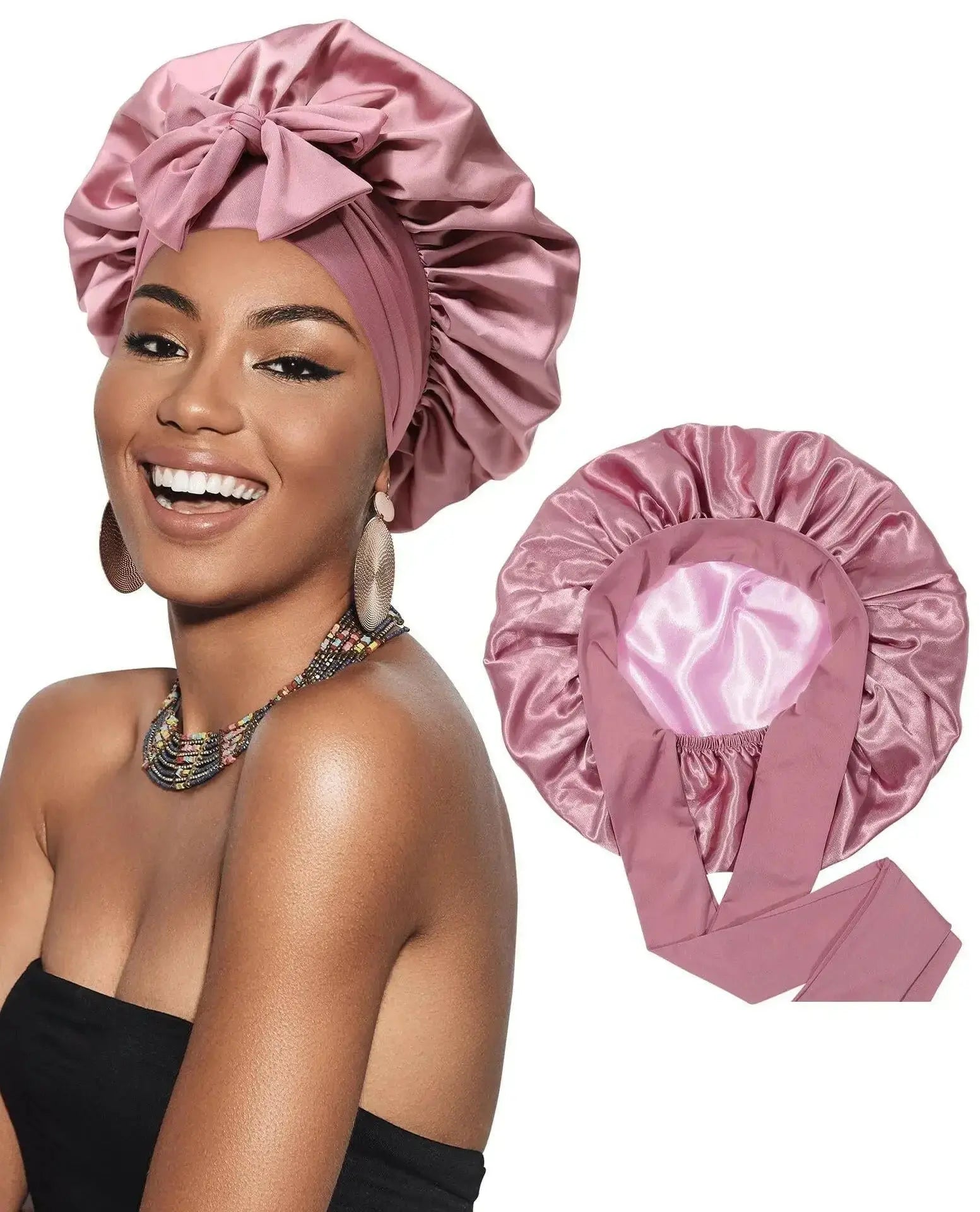 Double-layer Ribbon Round Hair Protectant Bow Hair Care Cap - Plush Fashion Hub
