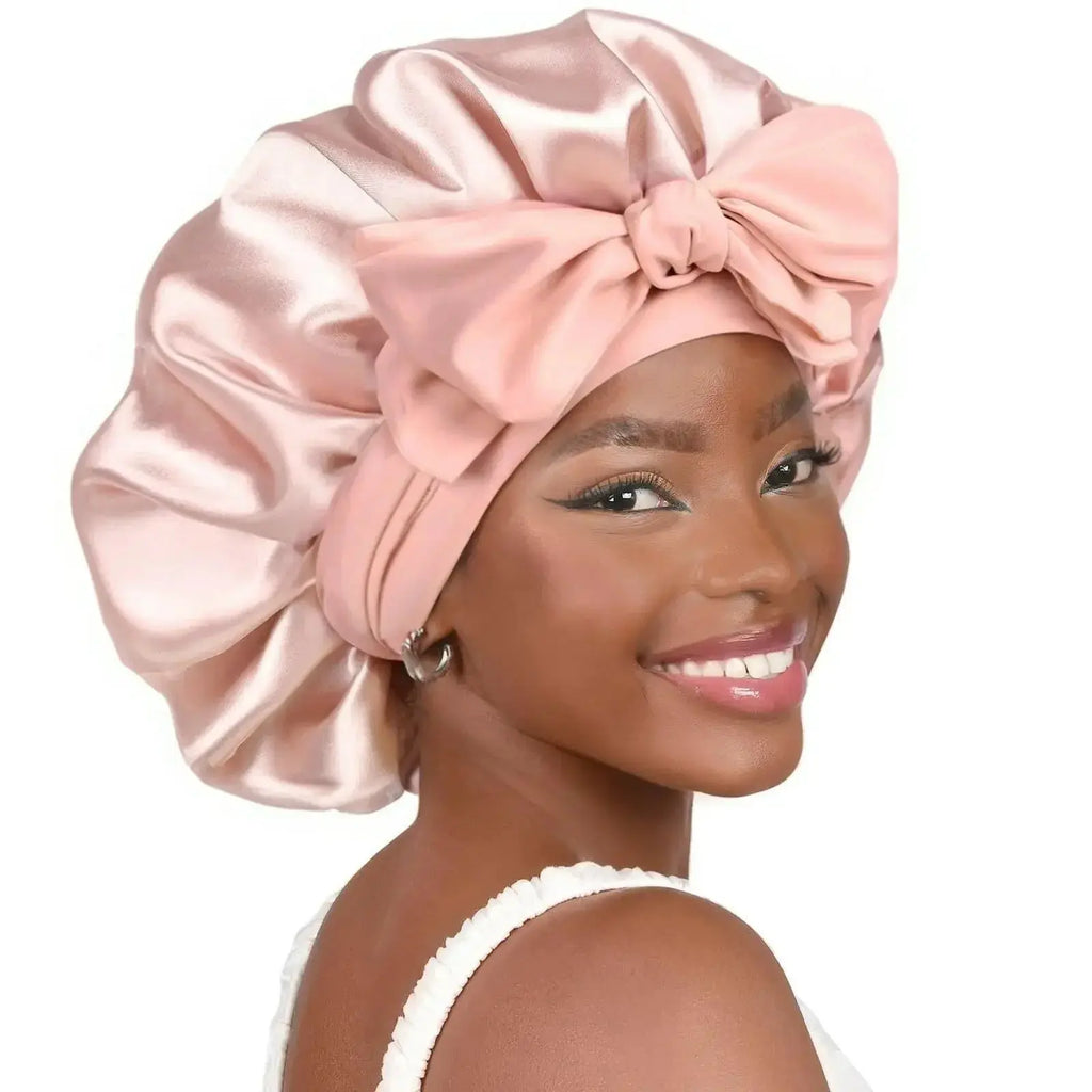Double-layer Ribbon Round Hair Protectant Bow Hair Care Cap - Plush Fashion Hub