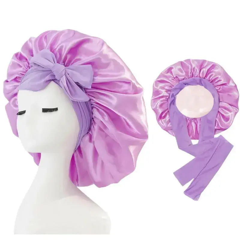 Double-layer Ribbon Round Hair Protectant Bow Hair Care Cap - Plush Fashion Hub