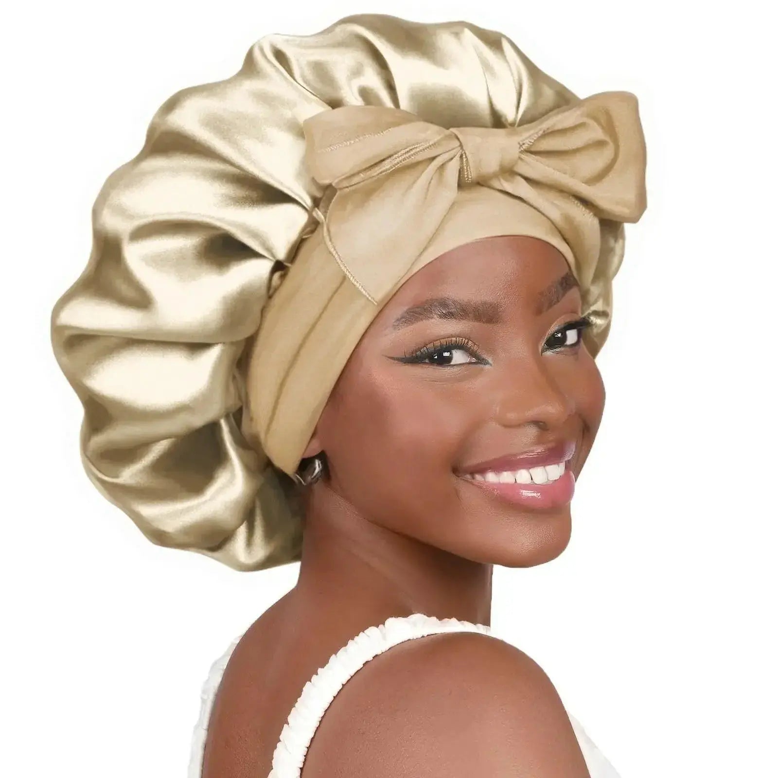 Double-layer Ribbon Round Hair Protectant Bow Hair Care Cap - Plush Fashion Hub
