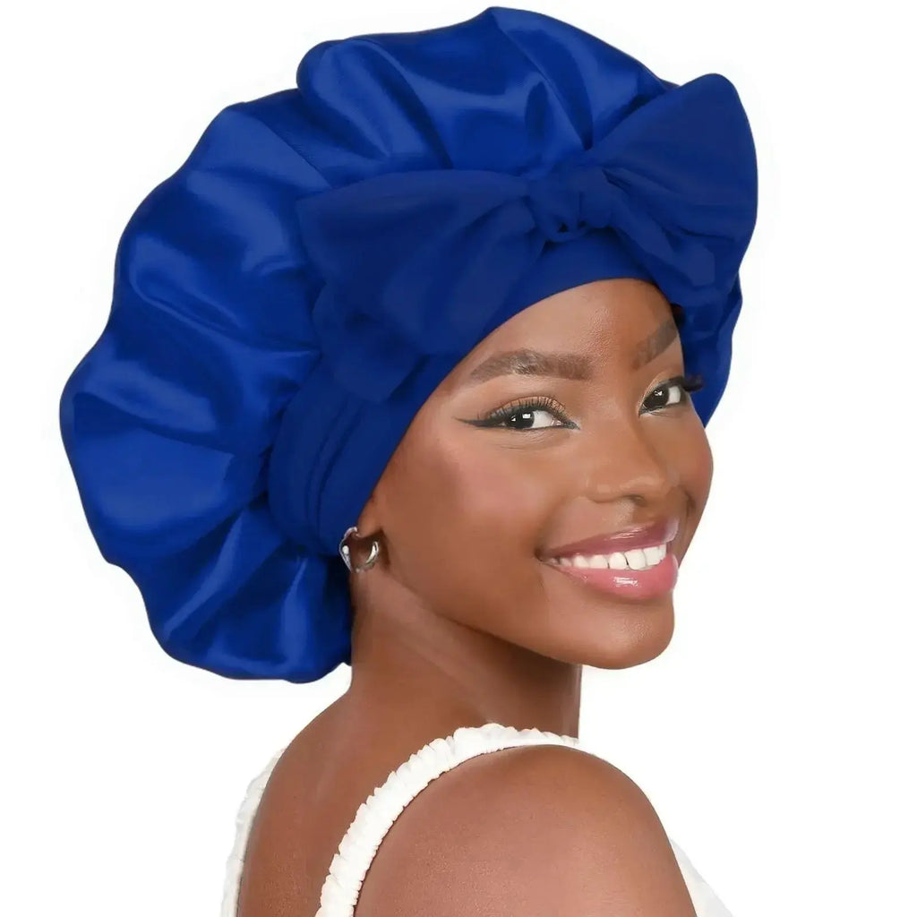 Double-layer Ribbon Round Hair Protectant Bow Hair Care Cap - Plush Fashion Hub