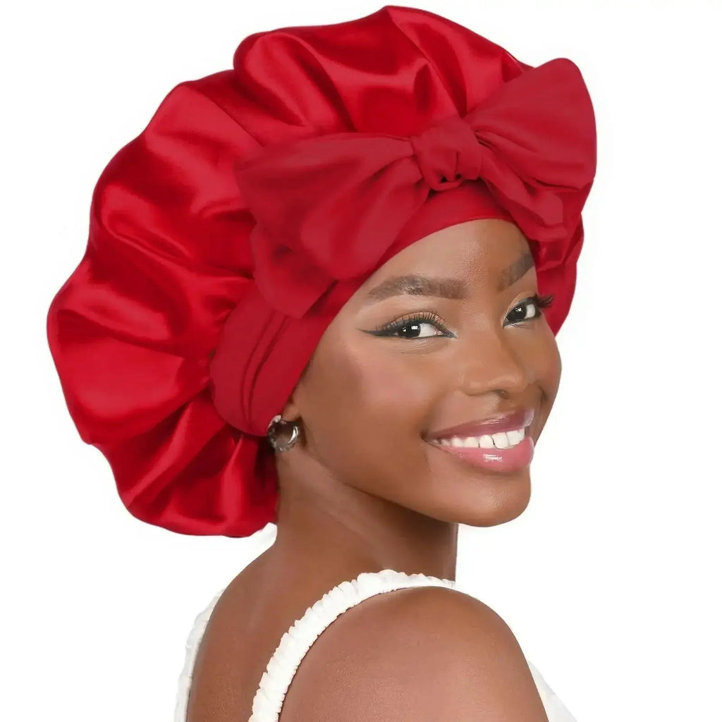 Double-layer Ribbon Round Hair Protectant Bow Hair Care Cap - Plush Fashion Hub