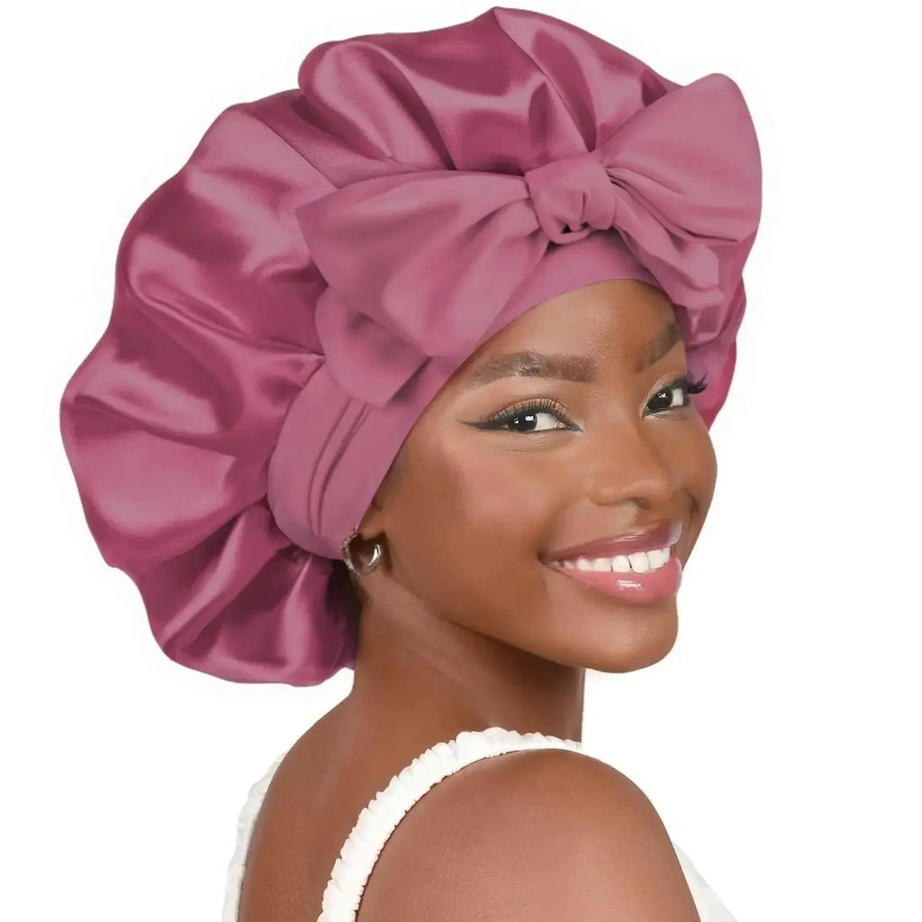 Double-layer Ribbon Round Hair Protectant Bow Hair Care Cap - Plush Fashion Hub