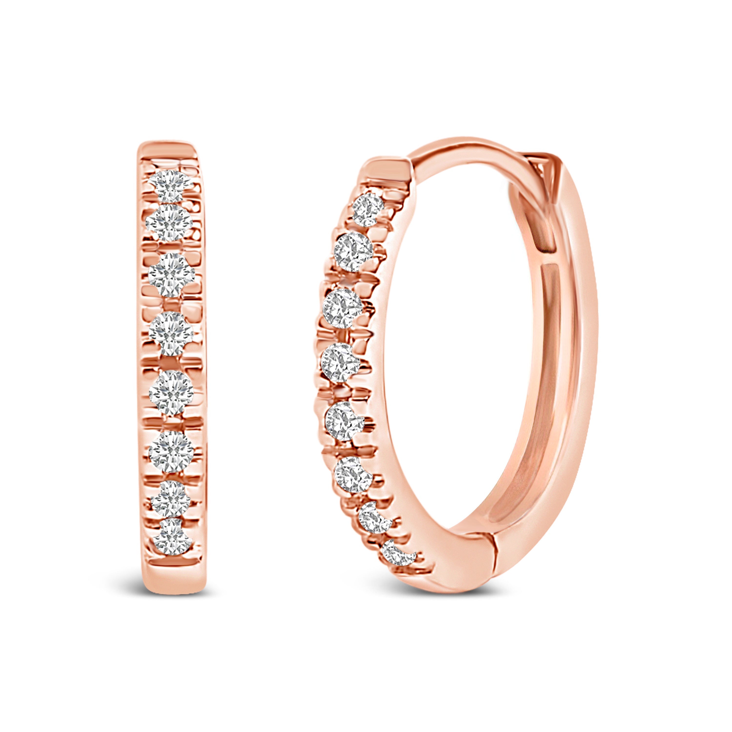 14K Rose Gold 1/5 CTW Diamond Huggie Hoop Earrings