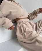 Fashion High Collar Leisure Fleece Sweater Suit - Plush Fashion Hub